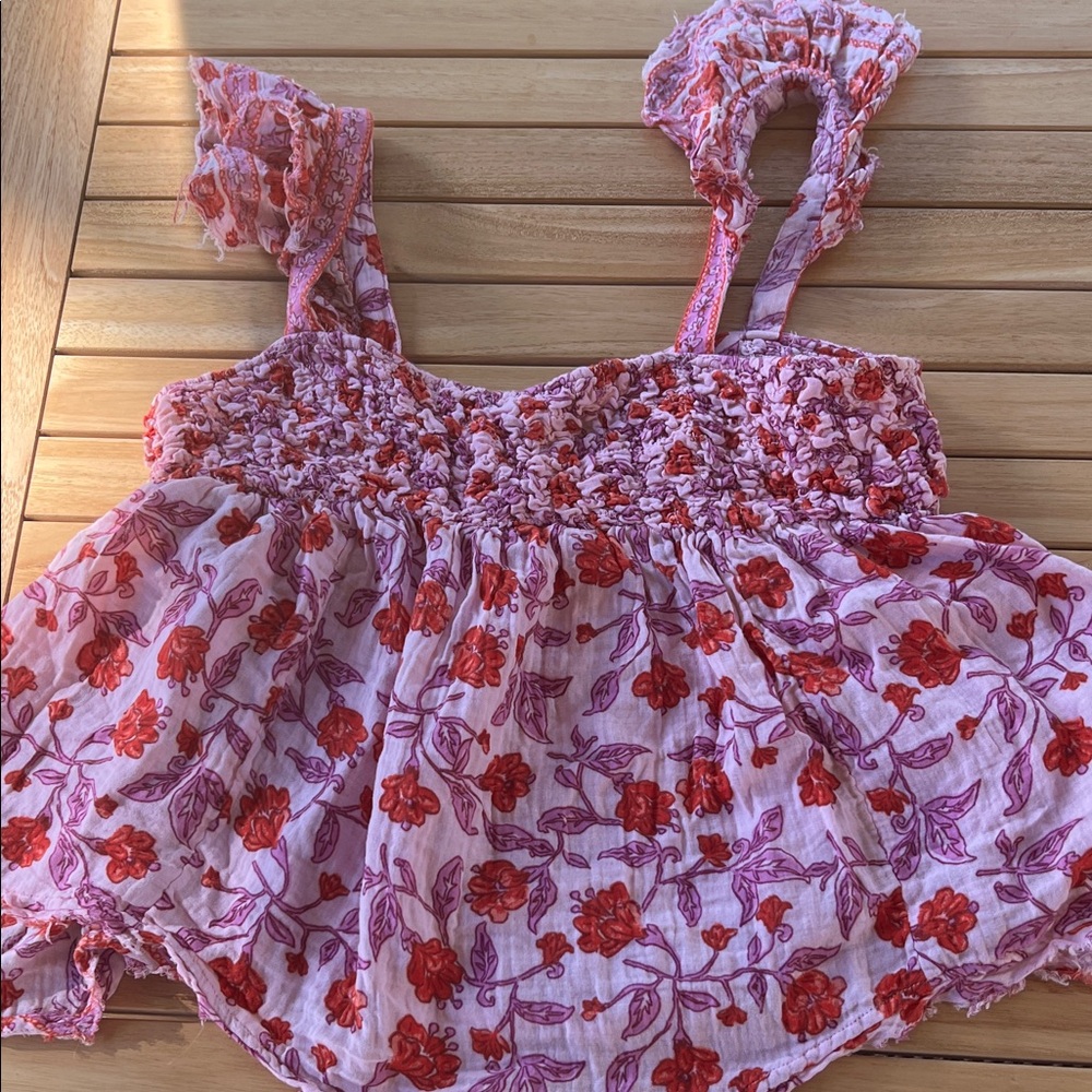 Free People Floral Pink and Red Sleeveless cotton Top size S
